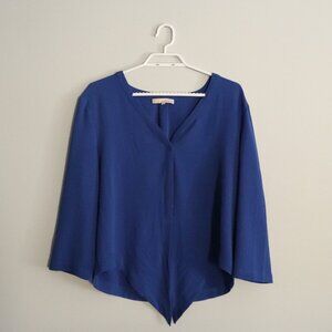 Monk & Lou Women's Blue Sz M V-Neck Tie Front Lightweight Long Sleeve Blouse Top